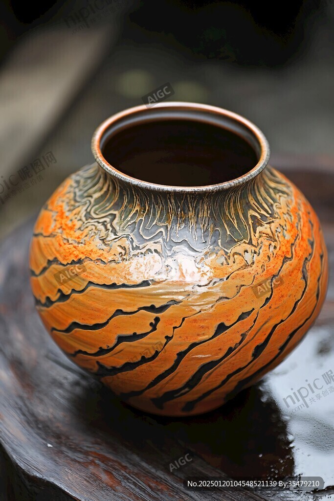 褐釉水波紋