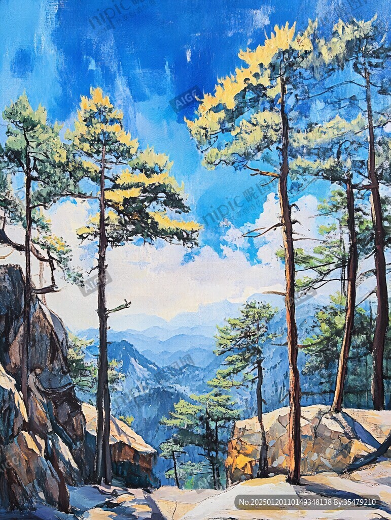 迎客松油畫