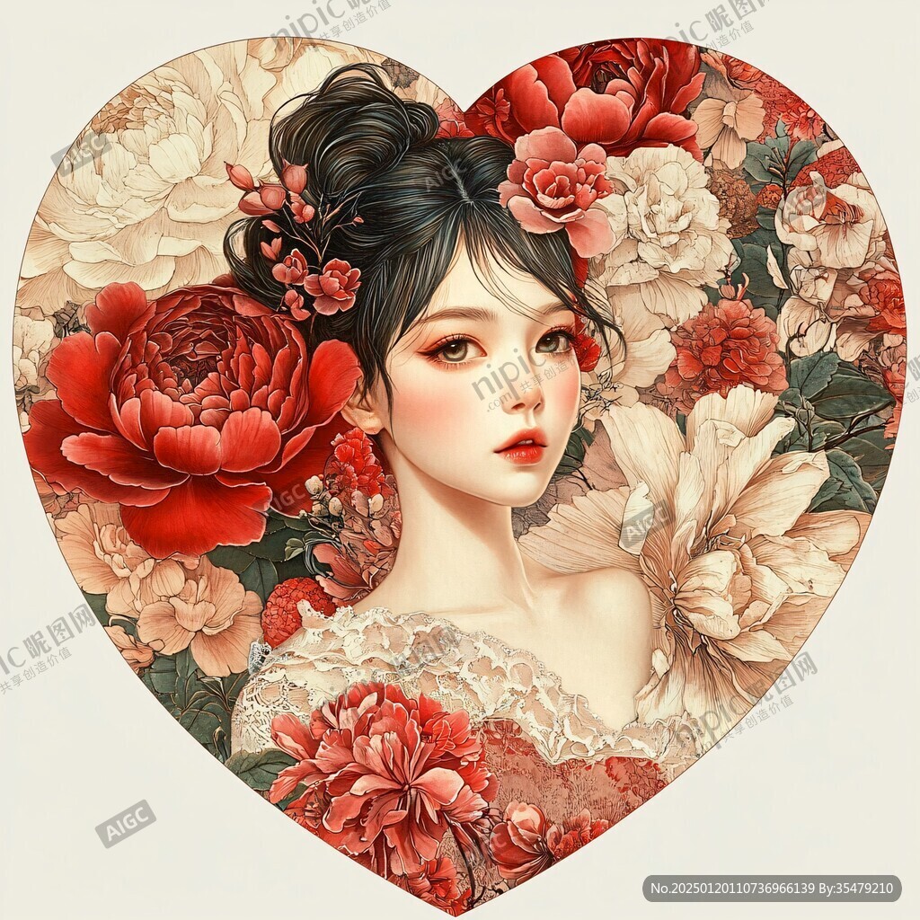 玫瑰花插畫女孩