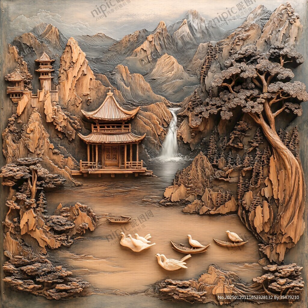 浮雕山水