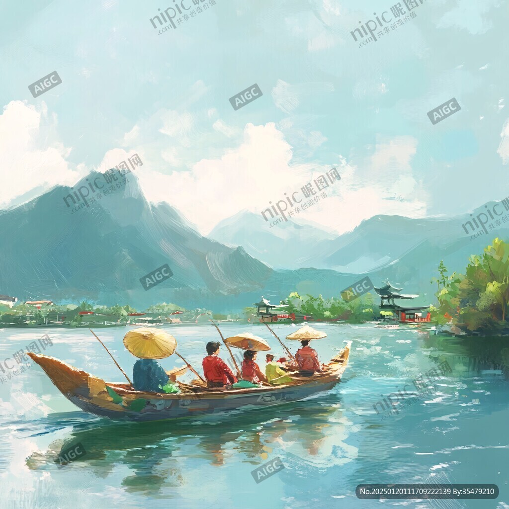 夏天坐船的人們