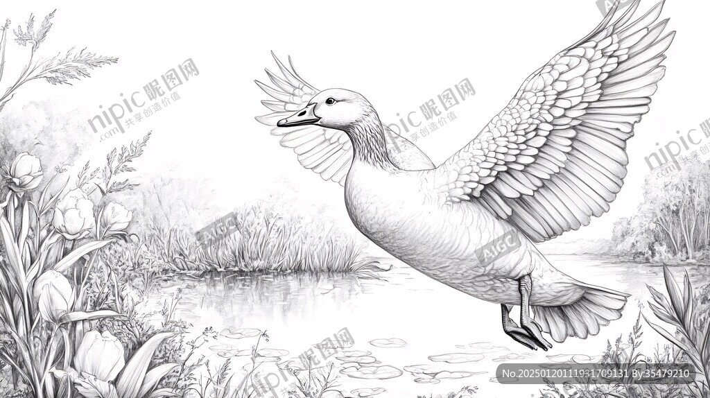 土麻鴨線描插畫