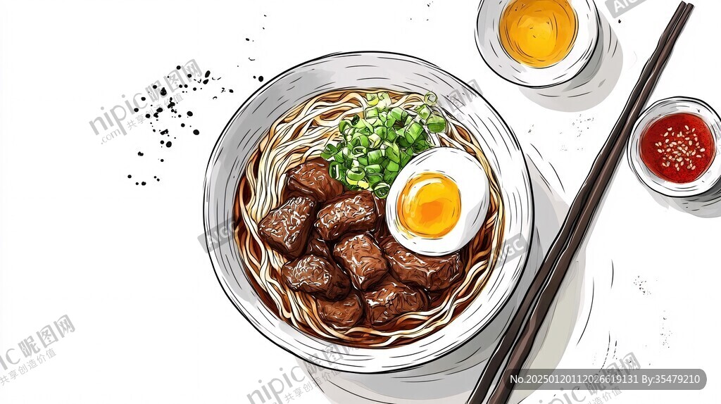 牛肉丸面美食插畫