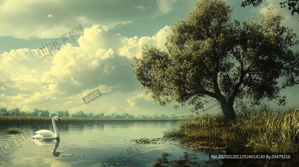 天鵝之湖高清自然風景