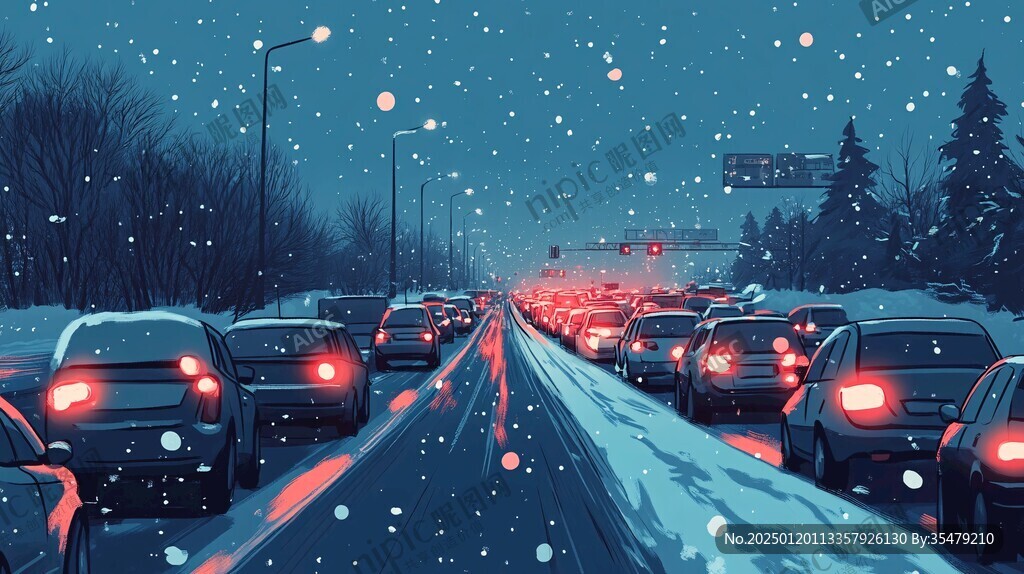 雪天車流