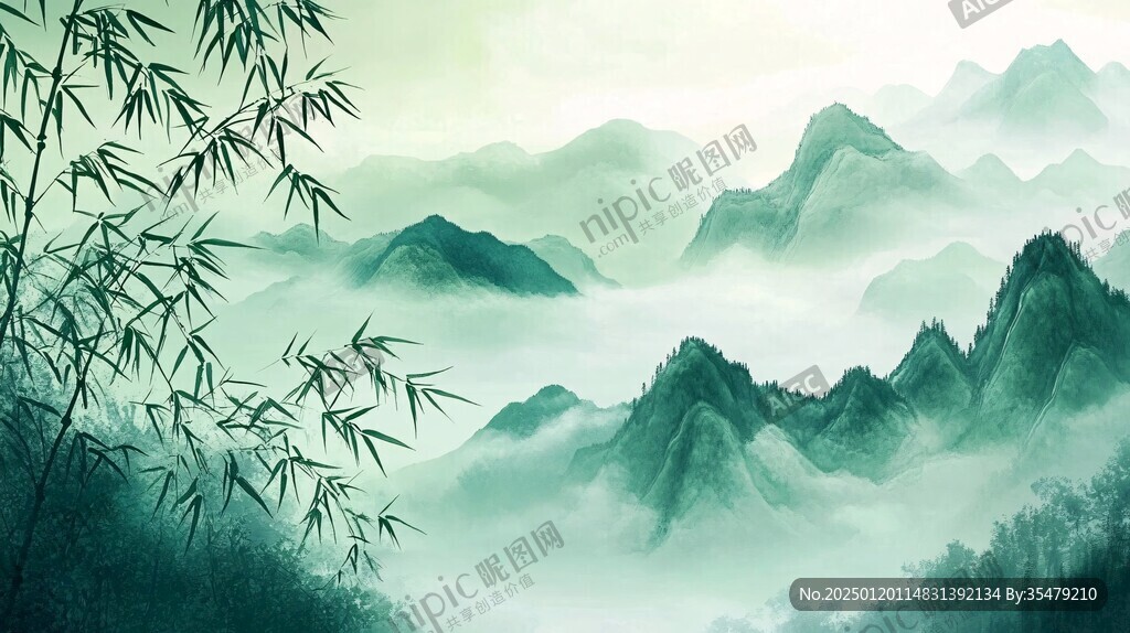 古典古風青綠山水背景