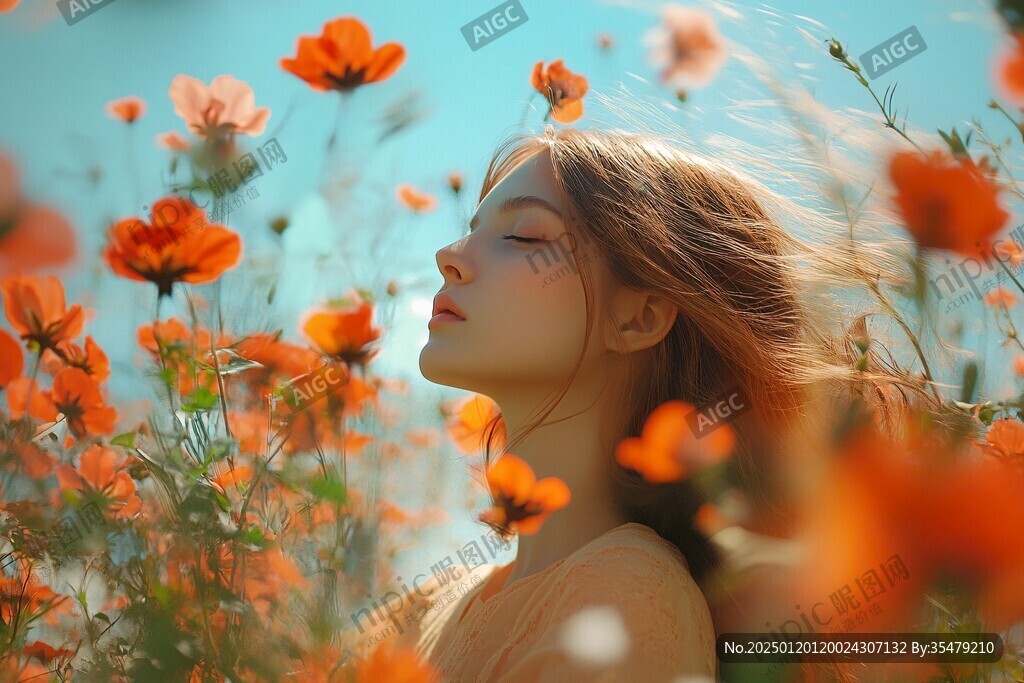 花叢中少女