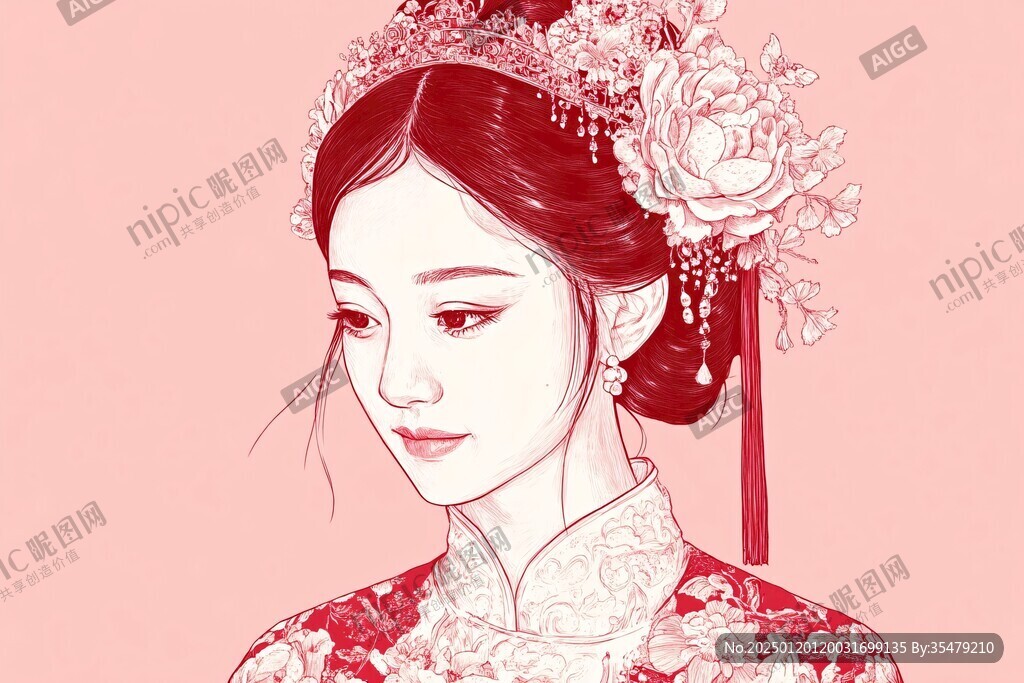 中式新娘插畫