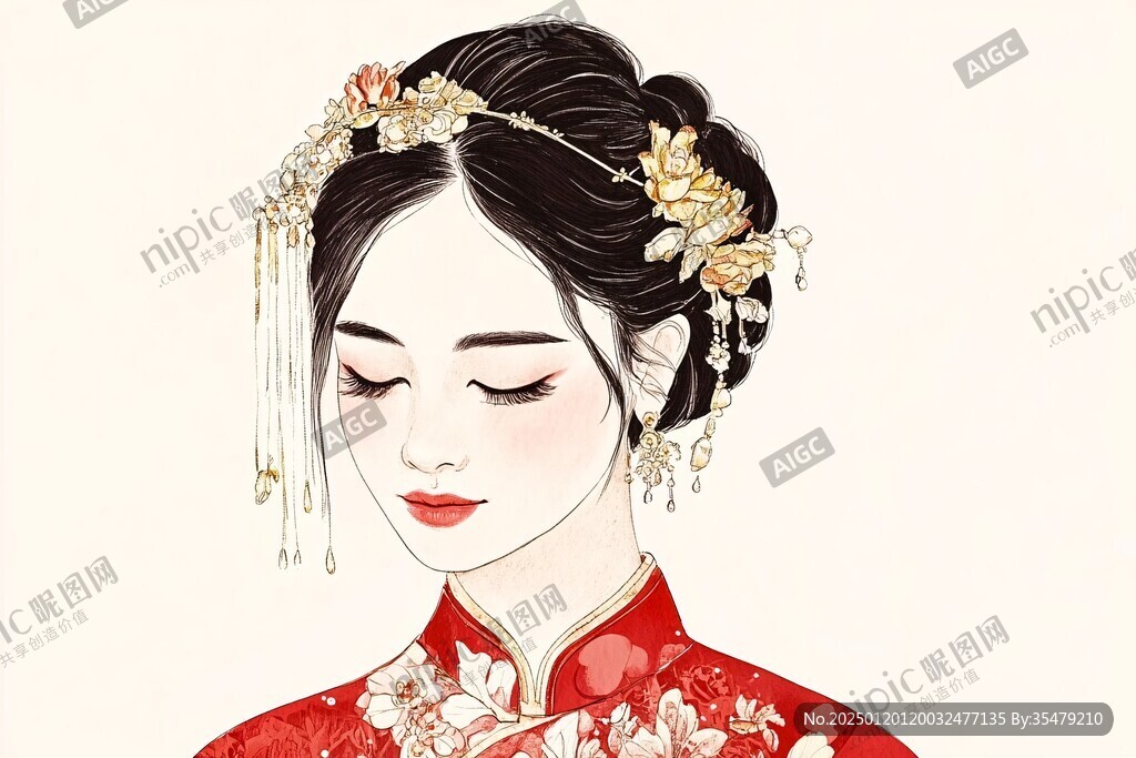 中式新娘插畫