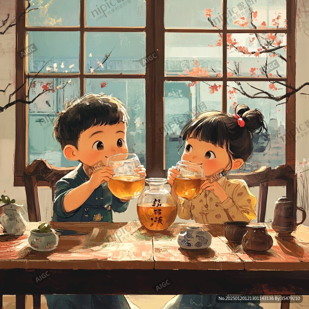 喝奶茶男孩女孩