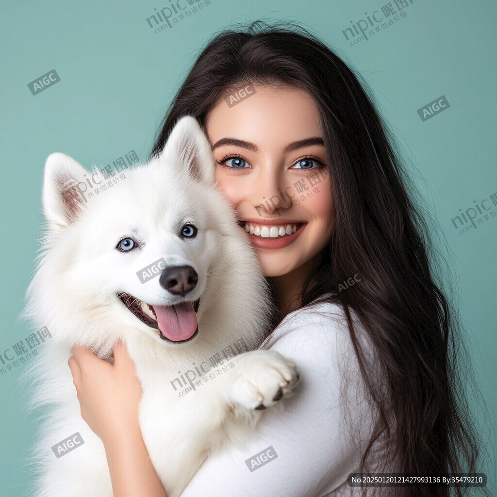 抱寵物美女