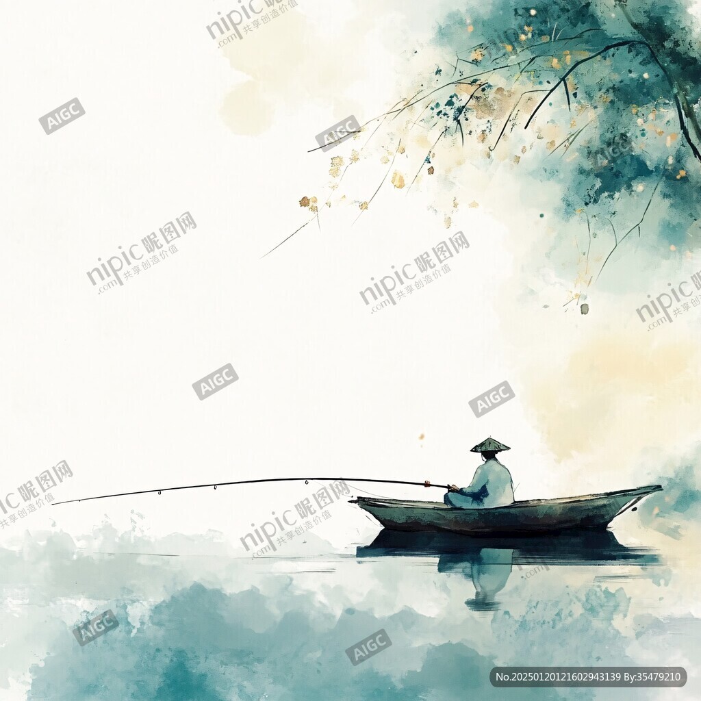 水墨漁夫垂釣水鄉(xiāng)