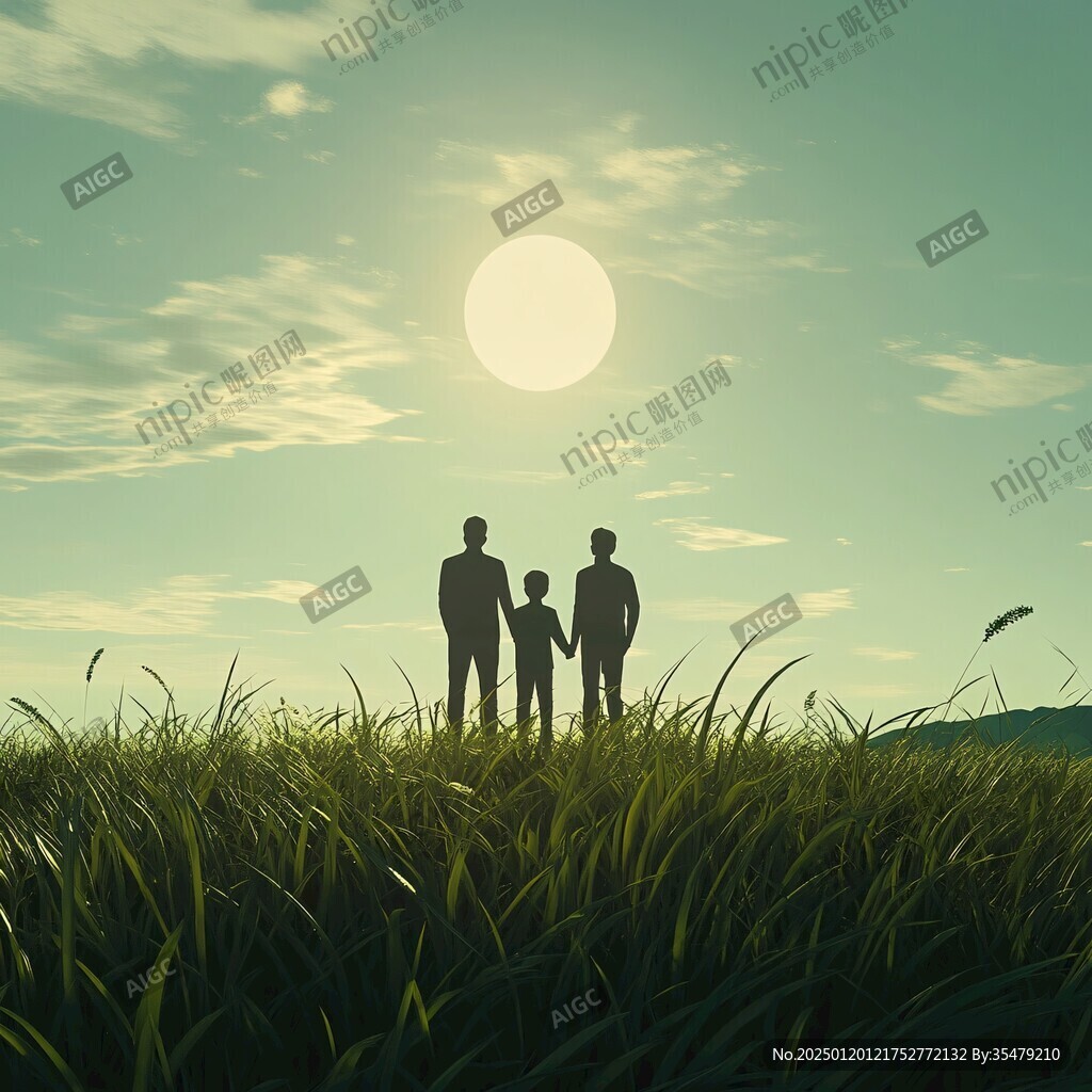 黃昏下的家人
