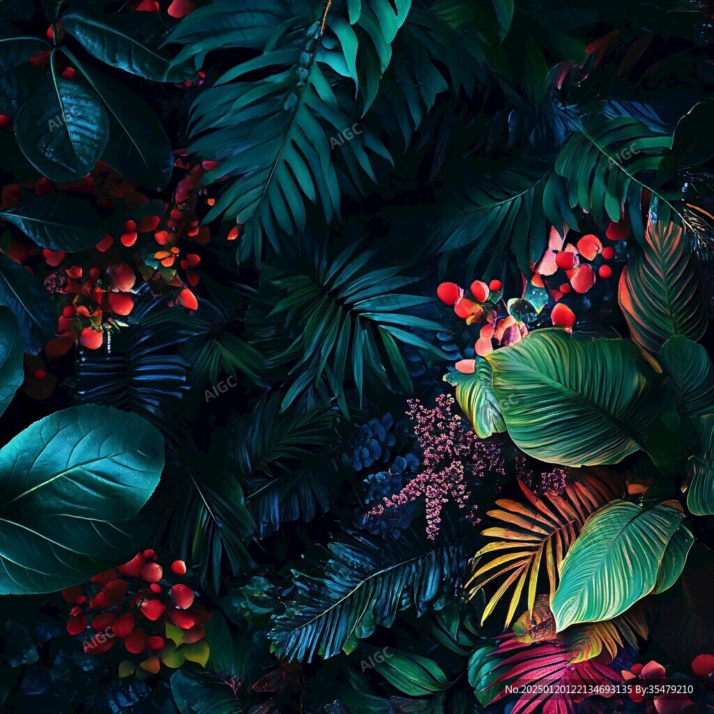 滿版各色熱帶綠葉叢