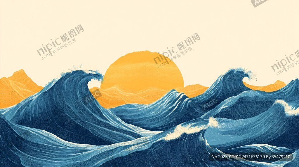 古風(fēng)海浪包裝插畫