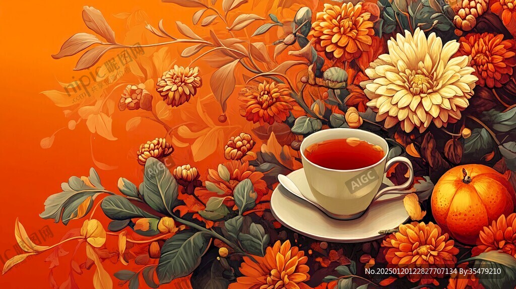 菊花茶插畫