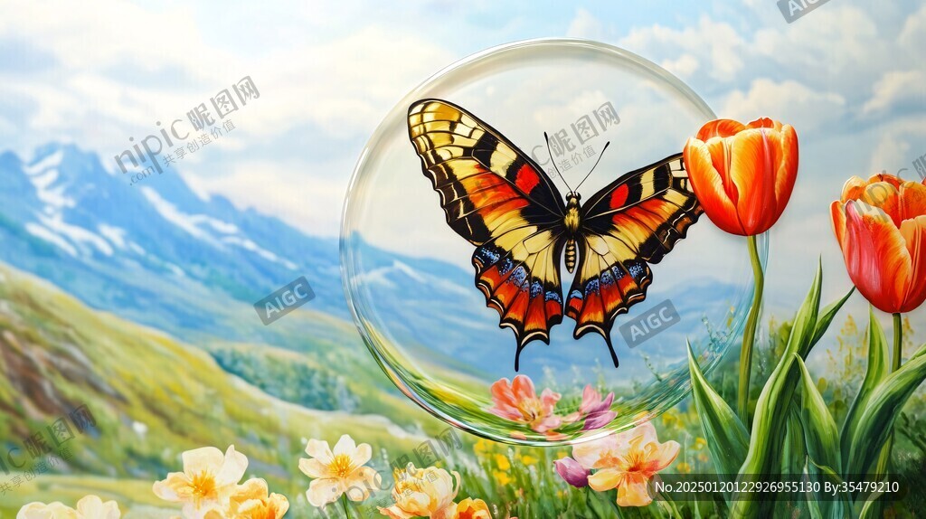 郁金香梅花蝴蝶