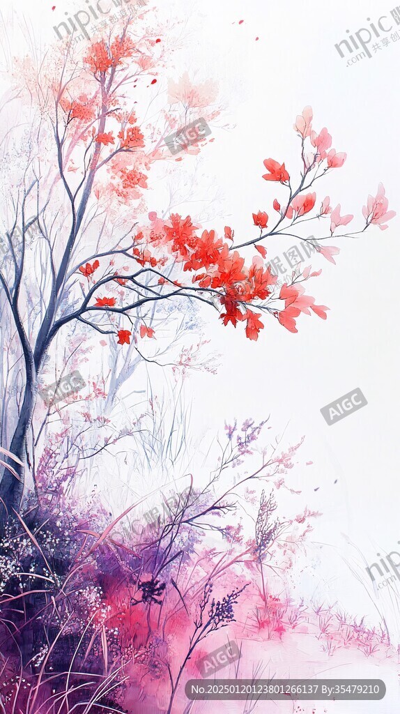 唯美紅葉插畫
