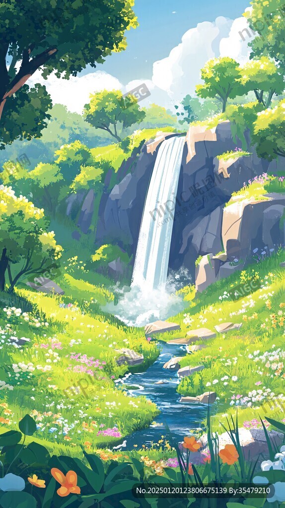 山泉水插畫
