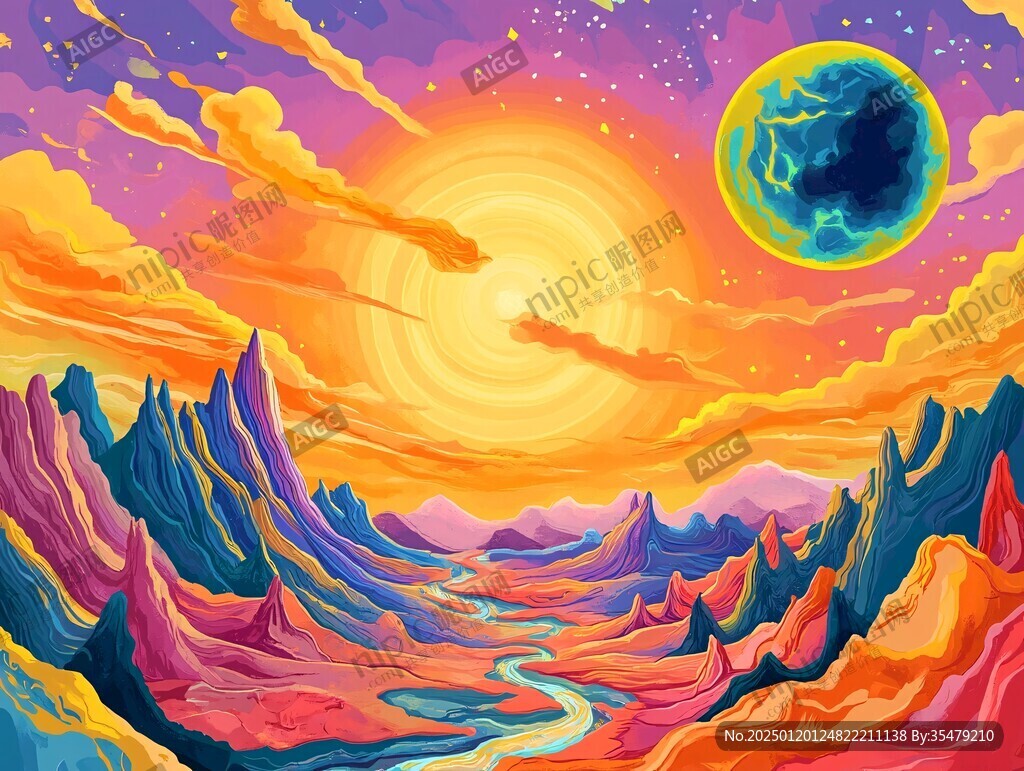 外星球幻想場(chǎng)景插畫(huà)