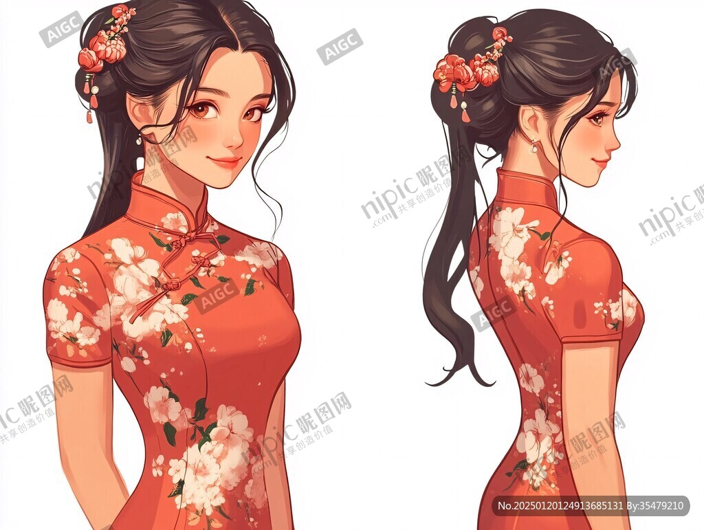 旗袍插畫女孩