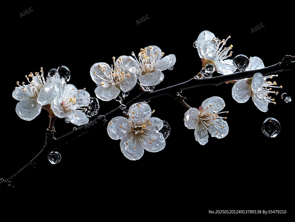 黑色背景白梅花特寫