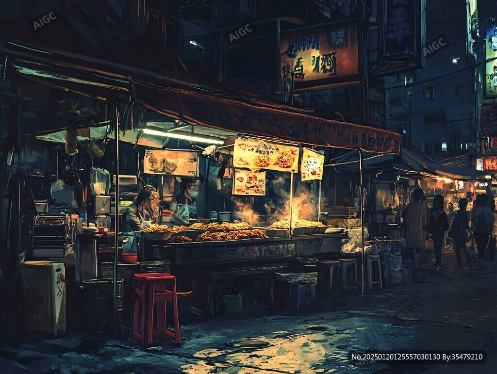 夜宵店插畫