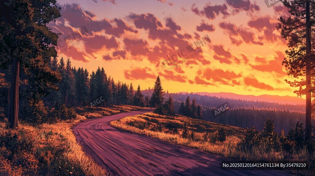 林間道路晚霞