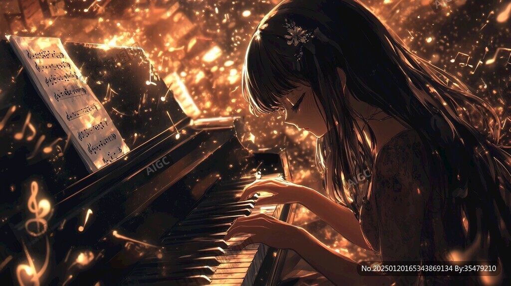 彈鋼琴美女少女