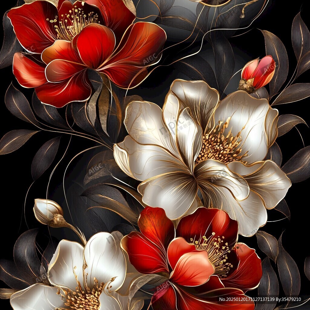 牡丹花線描金輕奢