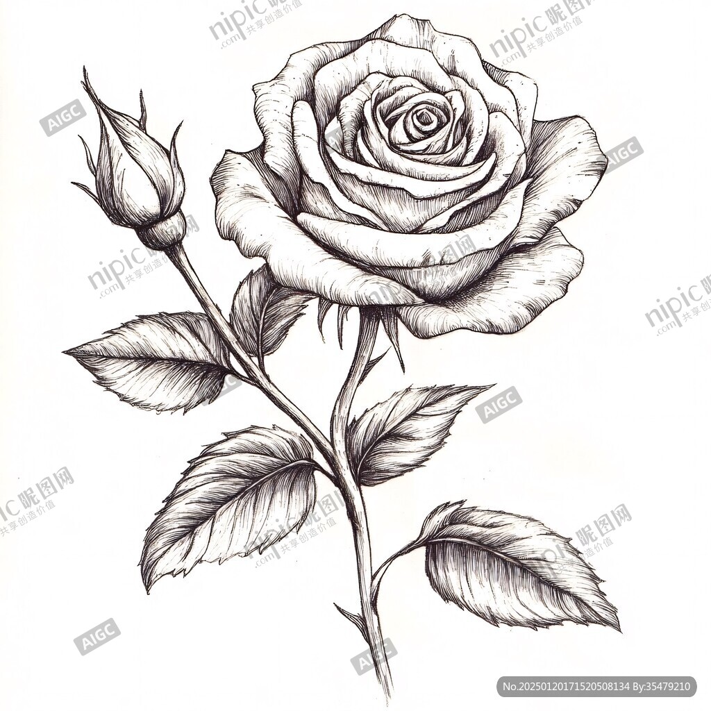 線描畫玫瑰花