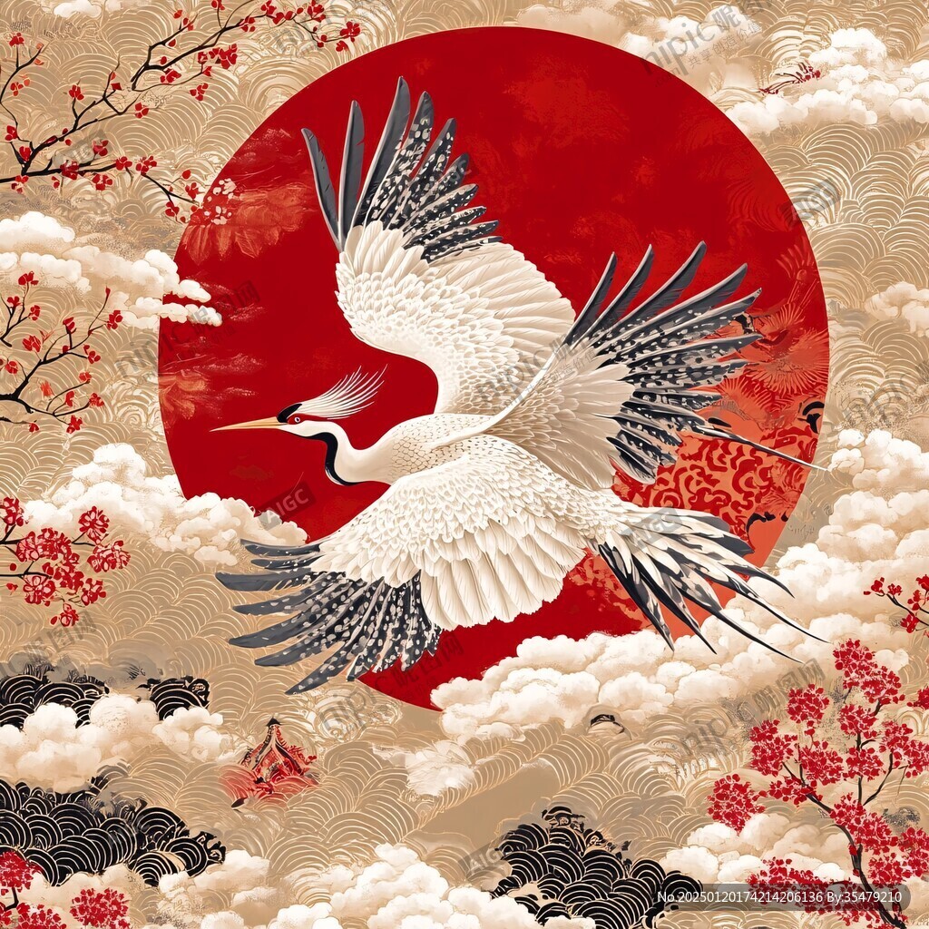 梅花仙鶴旭日東升