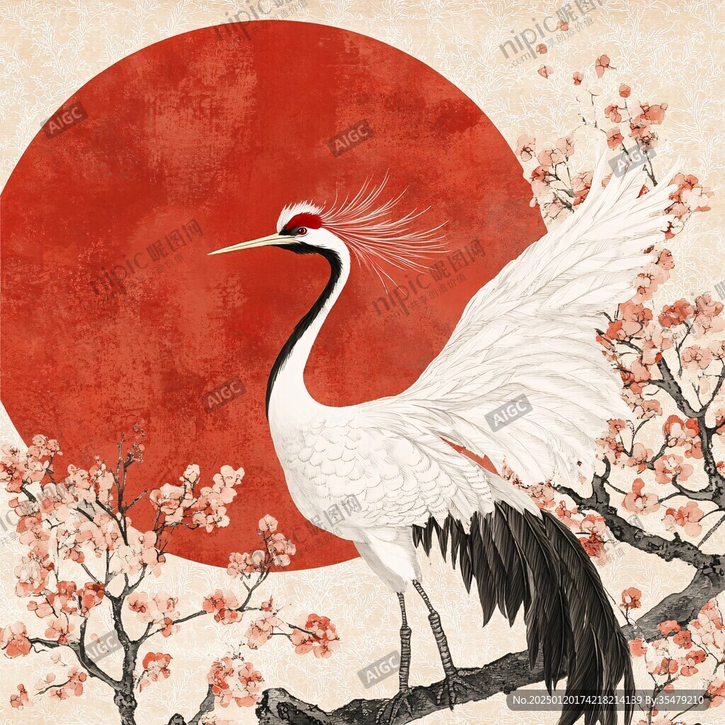 梅花仙鶴旭日東升