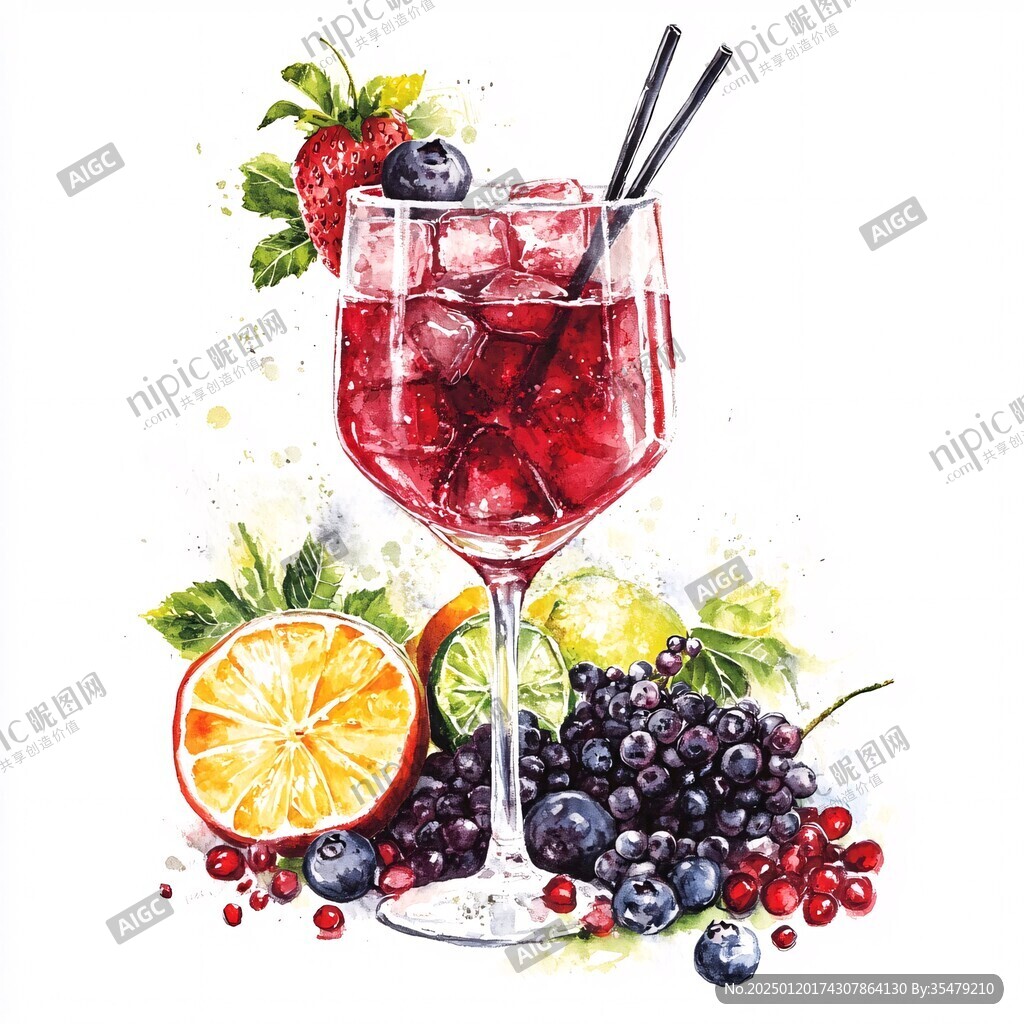 手繪果汁山楂藍莓飲料
