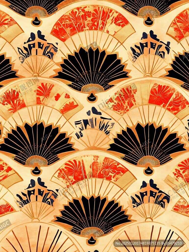 折扇格柵插畫