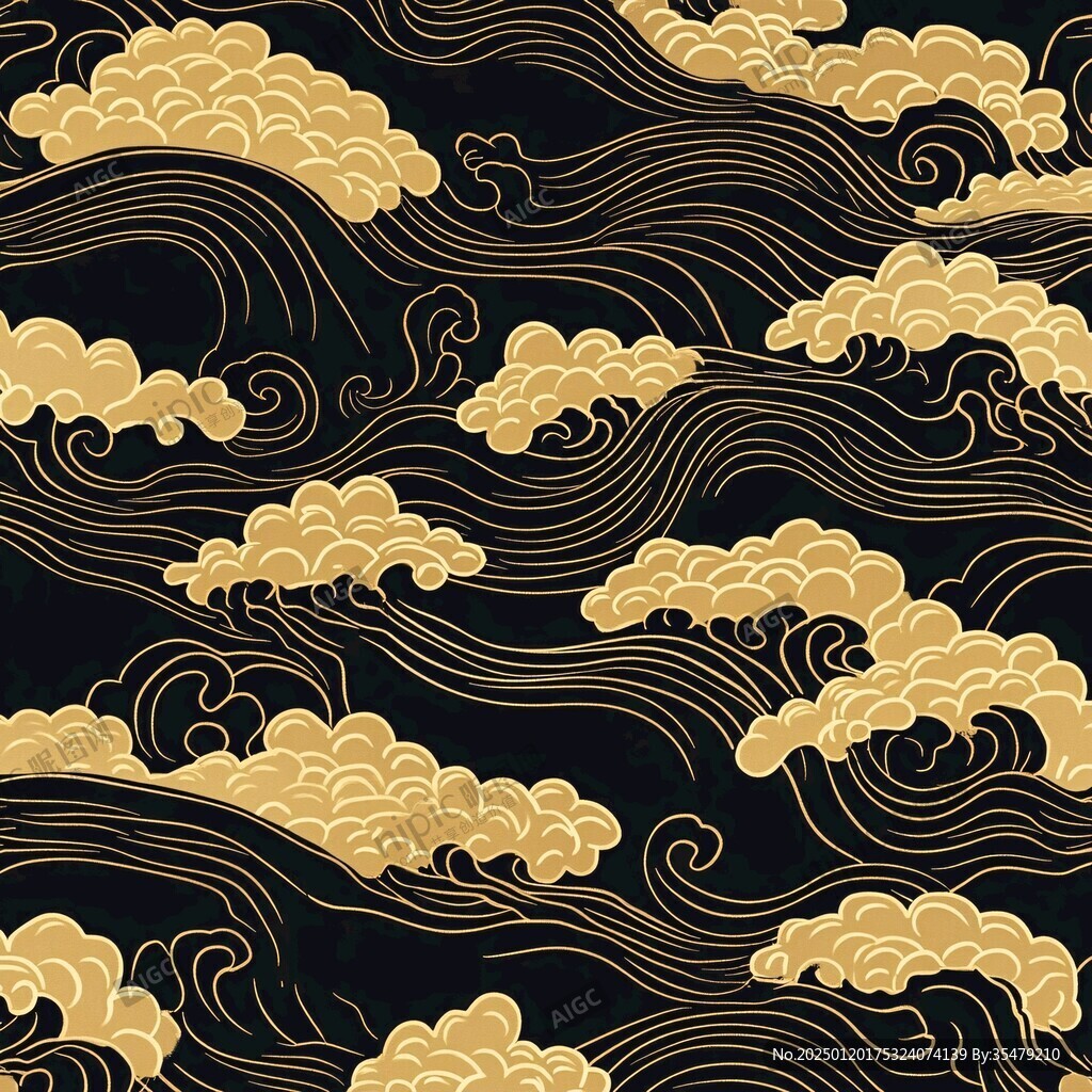 中式圖案云紋浪花