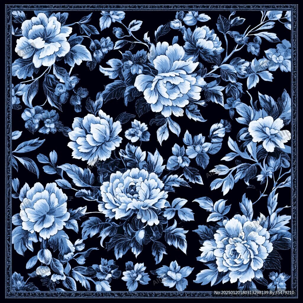 牡丹原創青花圖案