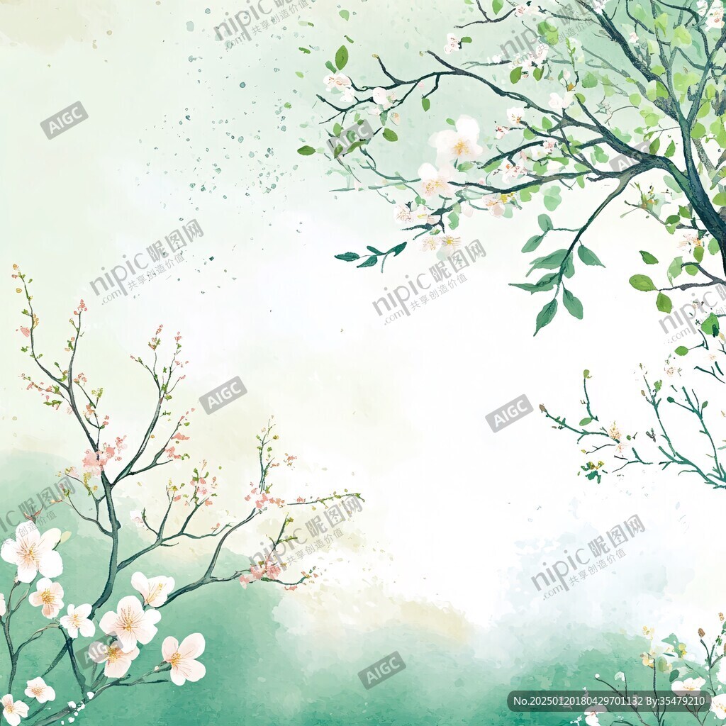 手繪春天古風(fēng)花卉背景