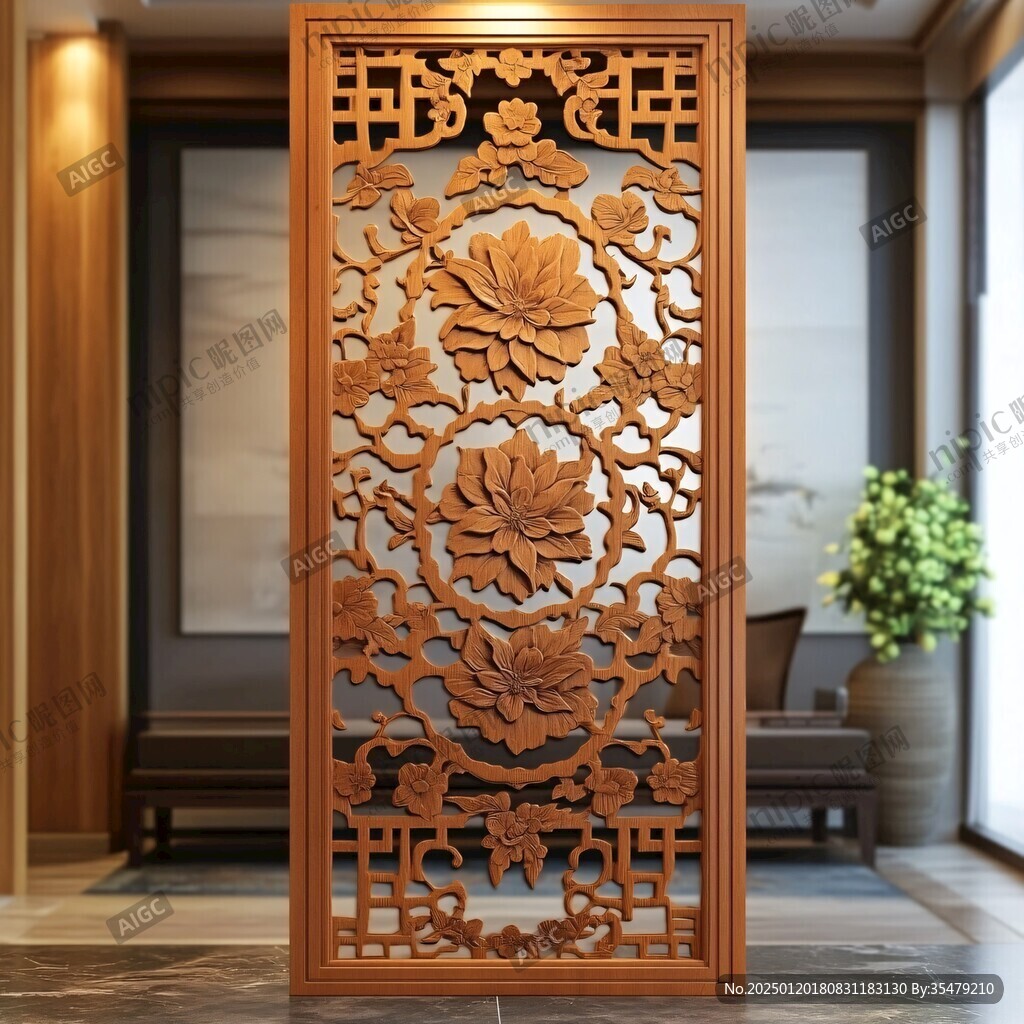 雕花實木屏風隔斷