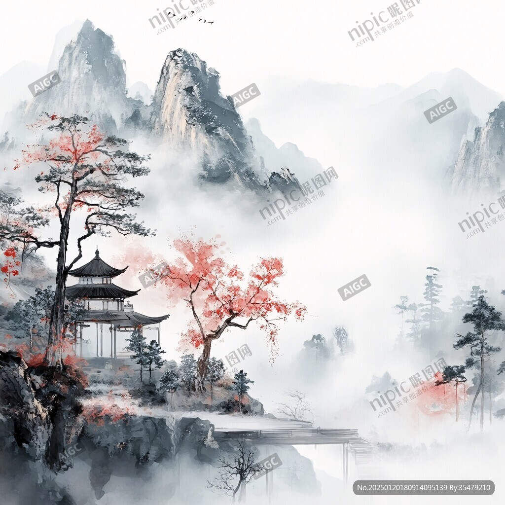 樓閣山水意境畫