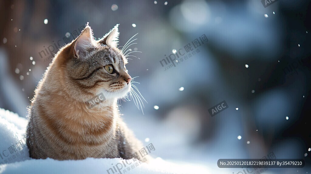 雪地中的貓咪