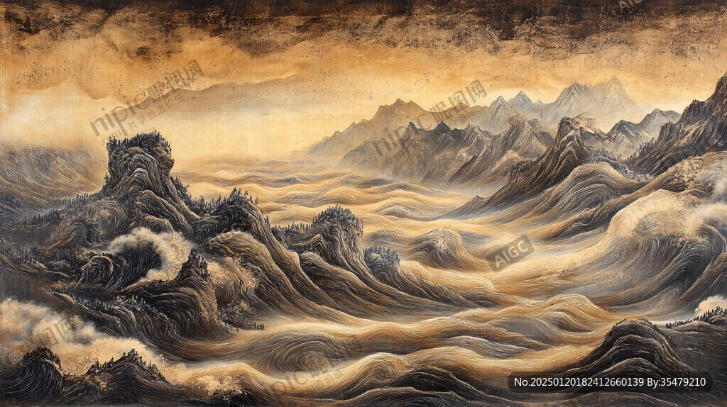 流體畫金色山河