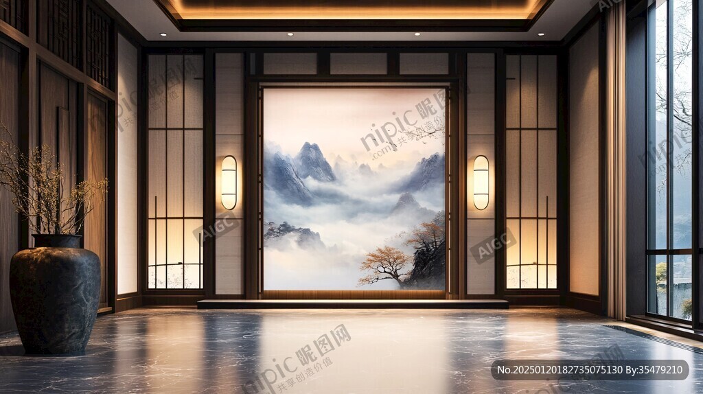 大廳意境禪境水墨