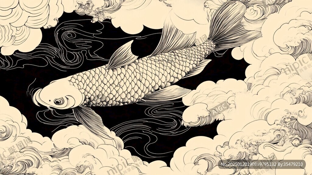 錦鯉線稿