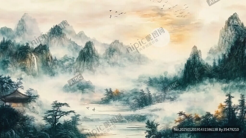 樓閣山水意境畫