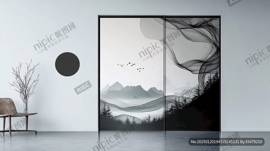 山霧朦朧山水之間屏風(fēng)