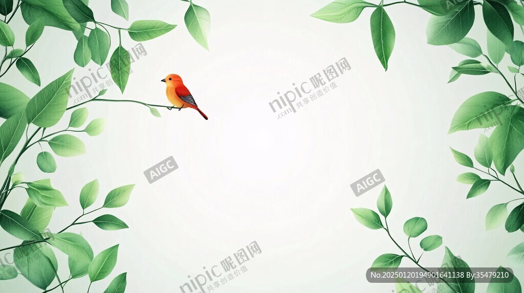 淡綠花鳥樹枝背景