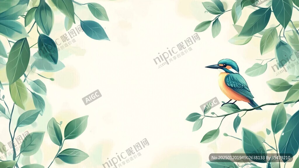 淡綠花鳥樹枝背景