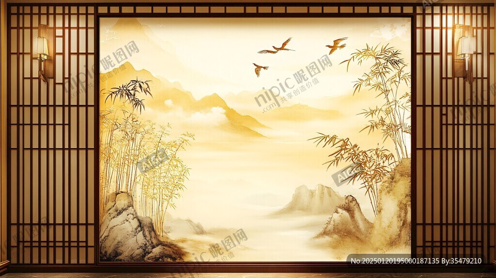 竹林仙鶴禪意中式