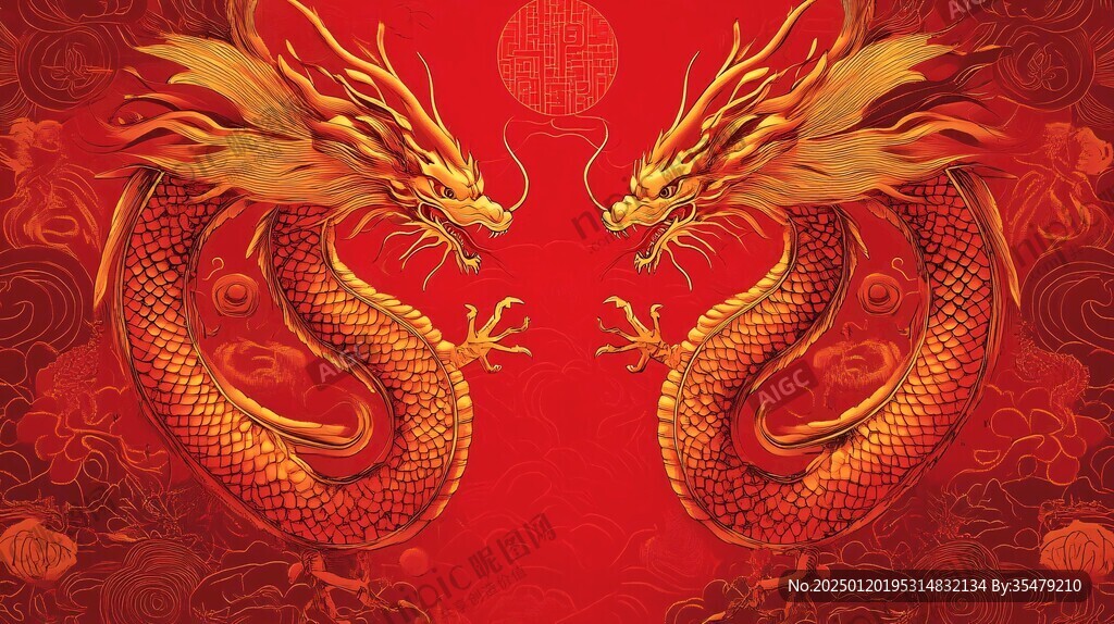 雙龍戲珠插畫